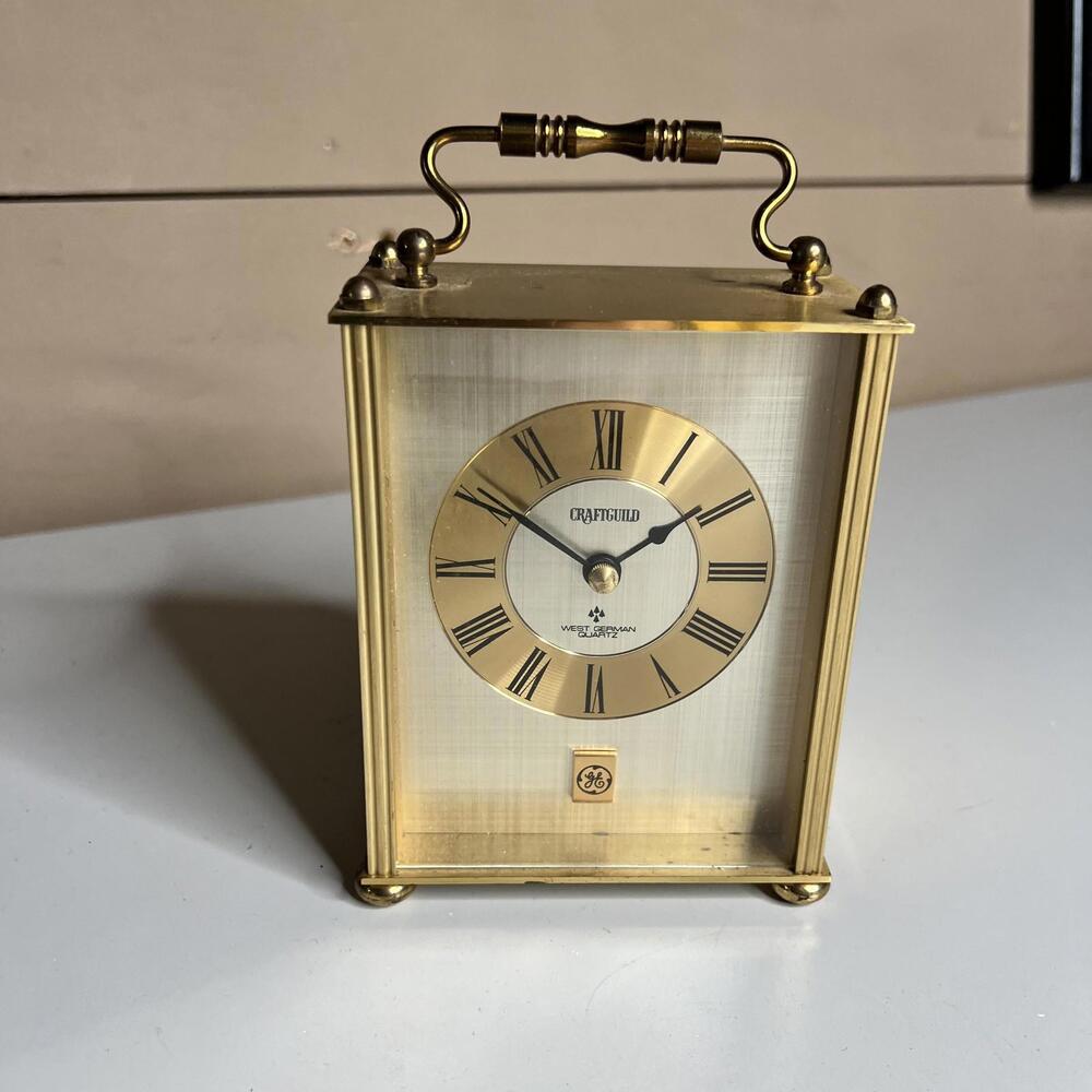 Vintage Craftguild Brass Carriage Mantel Clock Gold West German Quartz Desk GE‎